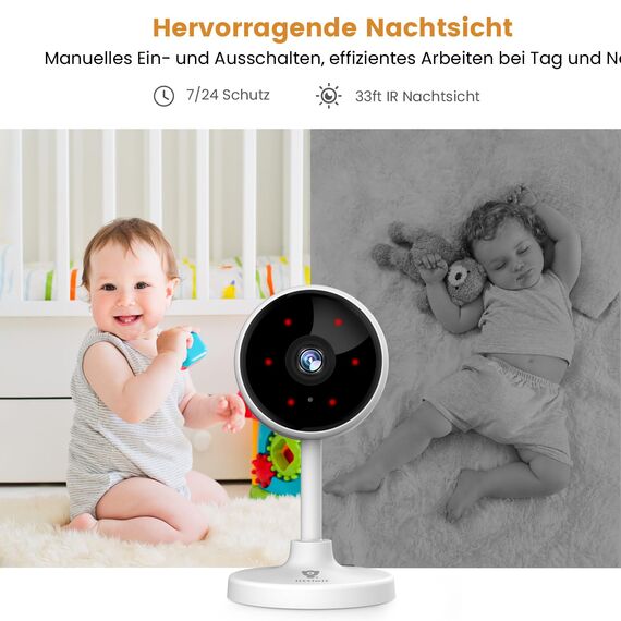 litokam Little elf Überwachungskamera, Babyphone mit Kamera mit Bewegungserkennung, Nachtsicht, Zwei-Wege-Audio, Kamera Überwachung Innen für Hunde, Haustierkamera mit App Kompatibel Alexa