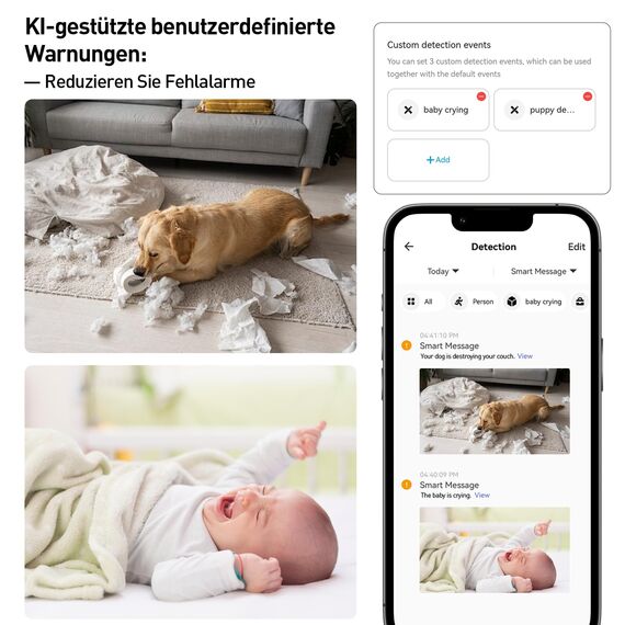 AMOROM WLAN Überwachungskamera Innen 360°, KI-Kamera Überwachung mit Benutzerdefinierte Szenariowarnungen(Reduzieren Sie Fehlalarme), Funktioniert mit Alexa, 2,4G WiFi, 4 Stück
