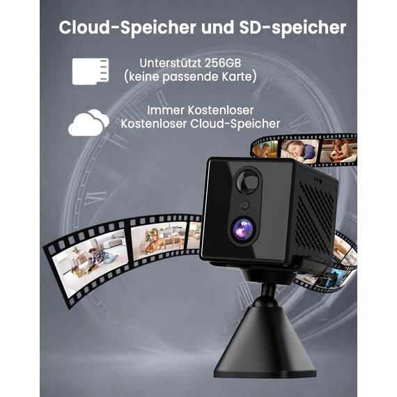 aidowocam Mini Kamera,5G WiFi Überwachungskamera Innen,Kamera Überwachung Innen,Kostenloser Cloud-Speicher, Lange Standby Akku Kamera,Bewegungsmelder,Nachtsicht,Unterstützt SD-Speicher