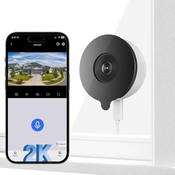 YESKAMOU 2K 3MP Fenster Überwachungskamera Innen, Innenkamera mit Farb-Nachtsicht, Blendschutz & Antireflex,2,4 GHz & 5 GHz Dualband, 24/7-Aufnahme,Window Camera für Hausüberwachung