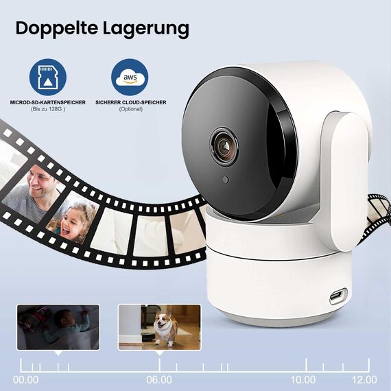 AMOROM WLAN Überwachungskamera Innen 360°, KI-Kamera Überwachung mit Benutzerdefinierte Szenariowarnungen(Reduzieren Sie Fehlalarme), Funktioniert mit Alexa, 2,4G WiFi, 1 Stück