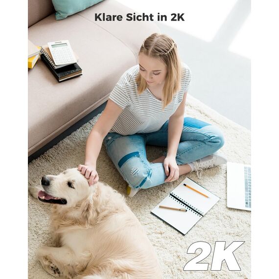 COCOCAM 2K Überwachungskamera Innen WLAN mit 5200mAh Akku, kabelloser 355°P 90°T, Baby Monitor Haustierkamera Altenpflege, KI-Erkennung, PIR-Personenerkennung, 2,4G WLAN (1, Weiß)