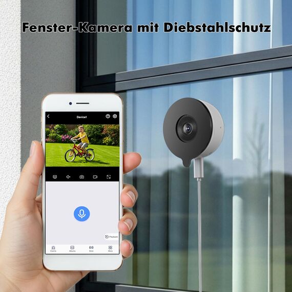 YESKAMOU 2K 3MP Fenster Überwachungskamera Innen, Innenkamera mit Farb-Nachtsicht, Blendschutz & Antireflex,2,4 GHz & 5 GHz Dualband, 24/7-Aufnahme,Window Camera für Hausüberwachung