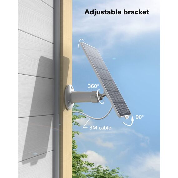 DEATTI 3W Solarpanel für Überwachungskamera Aussen Akku, Wetterfest, 360° Einstellbare Halterung, USB Schnittstelle, Unterbrechungsfreie Umweltschutzstromversorgung, 3M Kable
