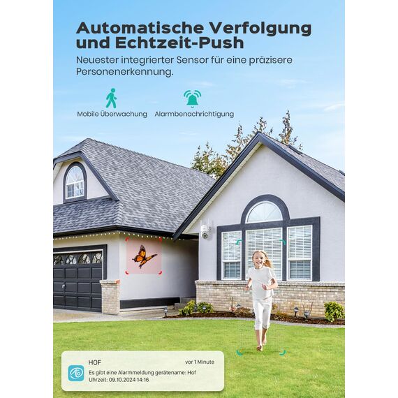 Reobiux Überwachungskamera Aussen 1080P,Kamera überwachung aussen/innen mit Farbige Nachtsicht,2.4Ghz WiFi,Bewegungserkennung,Alarm,Kabelgebunden,2-Wege Audio,Outdoor,USB,IP66