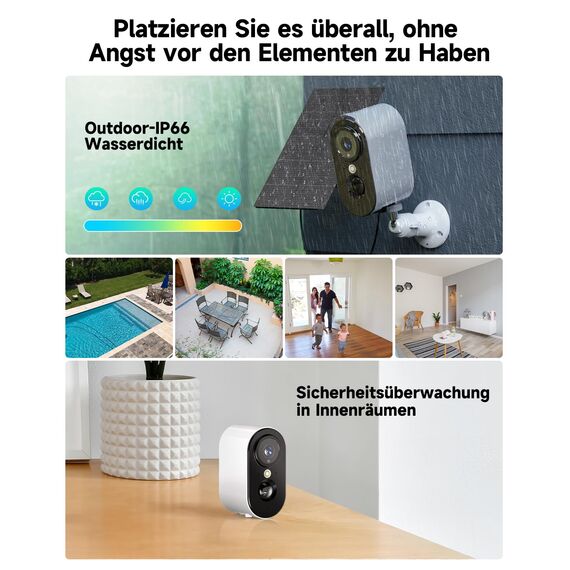 PESAIR 2K Überwachungskamera Aussen Akku/Solar - Kamera Überwachung Aussen WLAN mit Farbige Nachtsicht, Kabellose Überwachungskamera außen/innen, PIR-Bewegungserkennung, IP66, 2,4 GHz