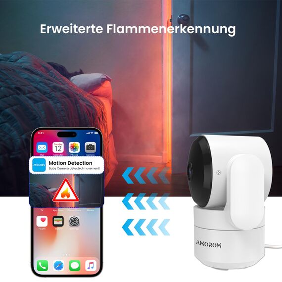 AMOROM WLAN Überwachungskamera Innen 360°, KI-Kamera Überwachung mit Benutzerdefinierte Szenariowarnungen(Reduzieren Sie Fehlalarme), Funktioniert mit Alexa, 2,4G WiFi, 1 Stück