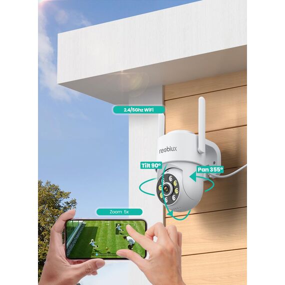 Reobiux Überwachungskamera Aussen 1080P,Kamera überwachung aussen/innen mit Farbige Nachtsicht,2.4Ghz WiFi,Bewegungserkennung,Alarm,Kabelgebunden,2-Wege Audio,Outdoor,USB,IP66