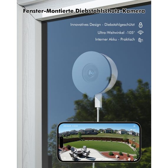 YESKAMOU 2K 3MP Fenster Überwachungskamera Innen, Innenkamera mit Farb-Nachtsicht, Blendschutz & Antireflex,2,4 GHz & 5 GHz Dualband, 24/7-Aufnahme,Window Camera für Hausüberwachung