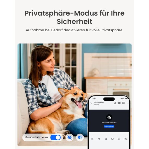 Reolink 2K Überwachungskamera Innen, 360°-Ansicht Indoor Kamera WLAN mit Auto-Tracking, Baby Monitor mit Personen-/Tier-/Weinen-Erkennung, 2,4 GHz Wi-Fi, Privatmodus, 2-Wege-Audio, E1 4MP