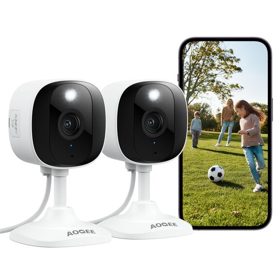 AOQEE 2K Überwachungskamera Aussen/Innen - Kamera Überwachung Aussen, WLAN Camera Indoor/Outdoor, Hundekamera, Babyphone mit App IP65 Wasserdicht, Farbnachtsicht, SD/Cloud-Speicher, C1 2er Set