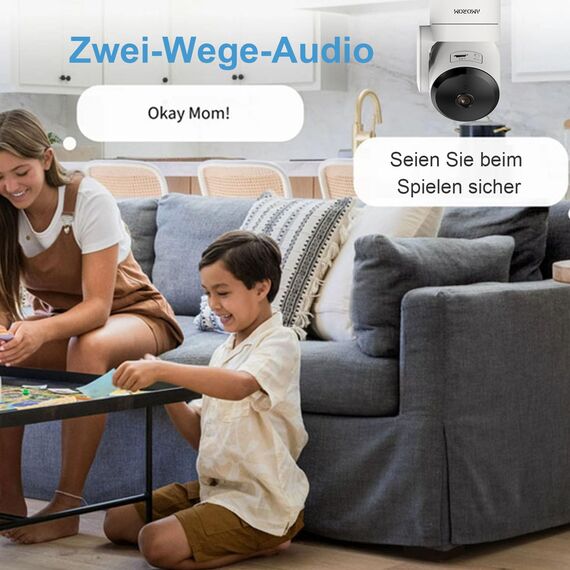 AMOROM 2K WLAN Überwachungskamera Innen 360° Kamera Überwachung mit KI-Bewegungserkennung, Benutzerdefinierte Szenariowarnungen, Zwei-Wege-Audio, Funktioniert mit Alexa, 2,4GHz, 2 Stück