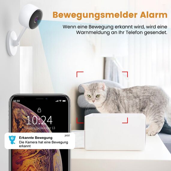 litokam Little elf Überwachungskamera, Babyphone mit Kamera mit Bewegungserkennung, Nachtsicht, Zwei-Wege-Audio, Kamera Überwachung Innen für Hunde, Haustierkamera mit App Kompatibel Alexa