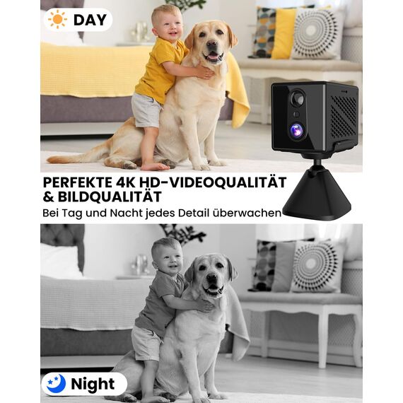 aidowocam Mini Kamera,5G WiFi Überwachungskamera Innen,Kamera Überwachung Innen,Kostenloser Cloud-Speicher, Lange Standby Akku Kamera,Bewegungsmelder,Nachtsicht,Unterstützt SD-Speicher