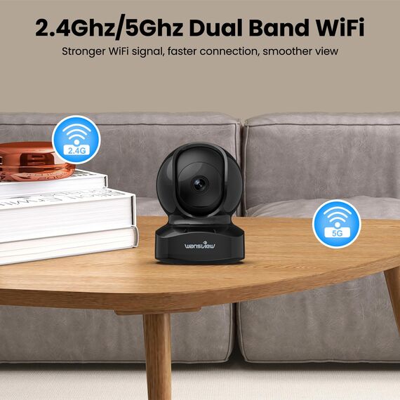 wansview 3K 5MP Babyphone mit Kamera-2.4G/5Ghz WLAN Überwachungskamera innen, WLAN Kamera Indoor mit Verfolgung, Hundekamera mit AI Bewegungserkennung, Zwei-Wege-Audio, kompatibel mit Alexa（Schwarz）