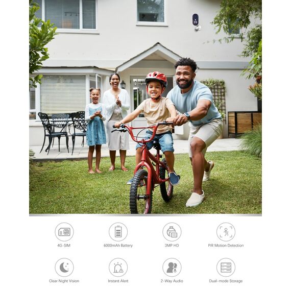 Xega 4G LTE Überwachungskamera Aussen Innen mit SIM Karte, 2K HD Ohne WLAN Kamera Tragbare, 6000mAh Batterie, PIR Bewegungserkennung, 3MP Farbe Nachtsicht, 2-Wege Audio, Alarm, TF/Cloud, IP65