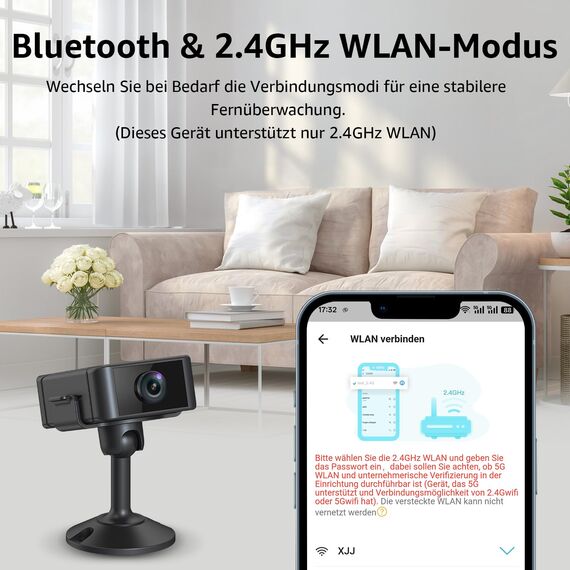 Liretope Mini Kamera, 4K HD WLAN Überwachungskamera Innen Für Live Übertragung Handy APP, WiFi Camera Nachtsichtkamera mit Bewegungsmelder/Lange Batterielaufzeit/Cloud-Speicherplat