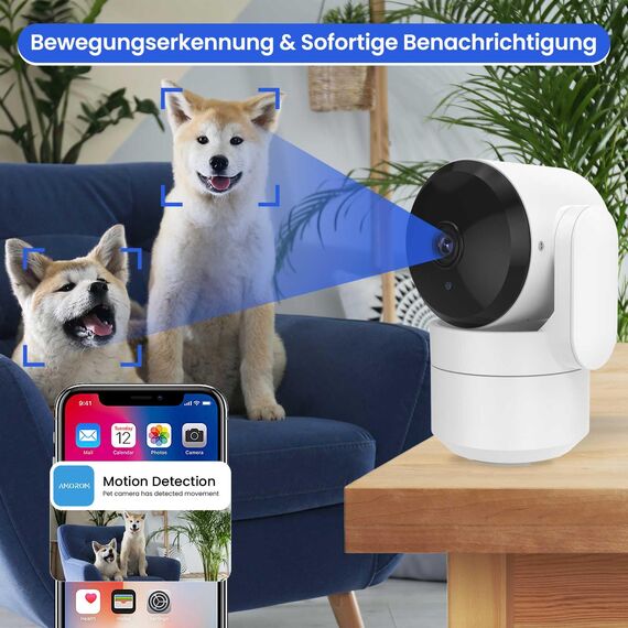 AMOROM WLAN Überwachungskamera Innen 360°, KI-Kamera Überwachung mit Benutzerdefinierte Szenariowarnungen(Reduzieren Sie Fehlalarme), Funktioniert mit Alexa, 2,4G WiFi, 1 Stück