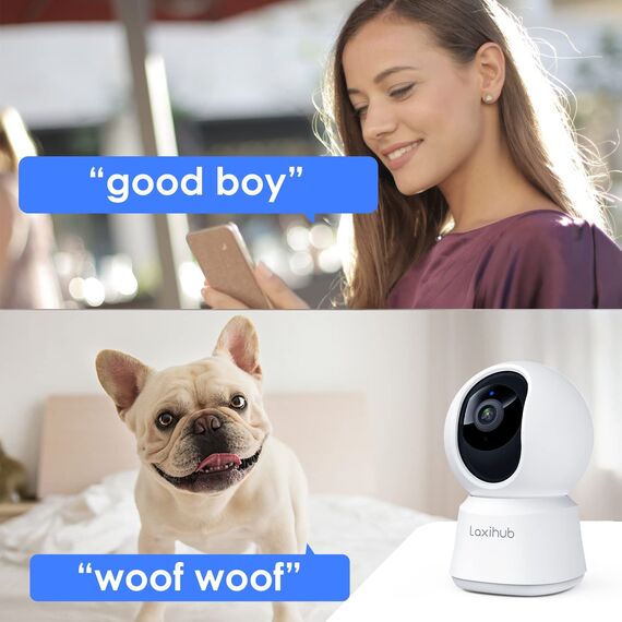 LAXIHUB 5MP Hundekamera mit App Überwachungskamera Innen Baby, 2.4G/5GHz Dual-Band WLAN Haustier Kamera, AI Bewegungserkennung Pet Security Camera Auto-Tracking, Pan/Tilt, 2-Wege-Audio, Alexa
