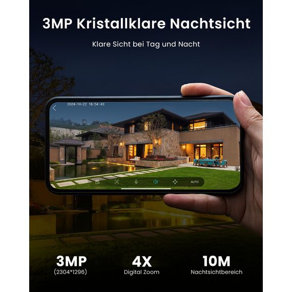 ieGeek 180° Überwachungskamera Aussen Akku, Kabellos Überwachungskamera Innen mit PIR-Bewegungserkennung, Farbige Nachtsicht, Zwei-Wege-Audio, 2.4GHz WLAN, Alexa, IP65