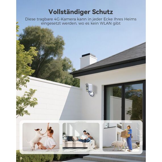 COCOCAM Tragbare Magnetische 4G Überwachungskamera mit SIM Karte Außen/Innen, 2K kabellose Kamera für Wohnmobile, Camping und Reisen,300°Schwenkbereich, 10000Ah Akku, Integrierte SIM-Karte(Kein WLAN)