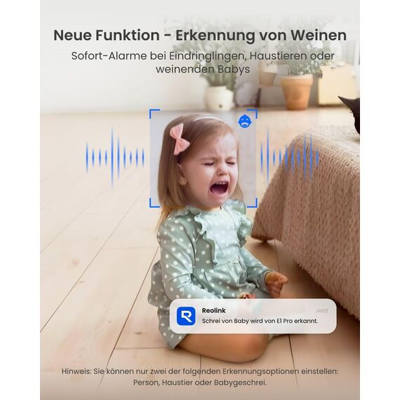 Reolink 3K Überwachungskamera Innen WLAN Schwenkbar, Home und Baby Monitor mit Personen-/Haustier-/Baby-Schreierkennung, Auto-Tracking, 2,4/5GHz WiFi IP Kamera Indoor, 5MP IR-Nachtsicht, E1 Pro