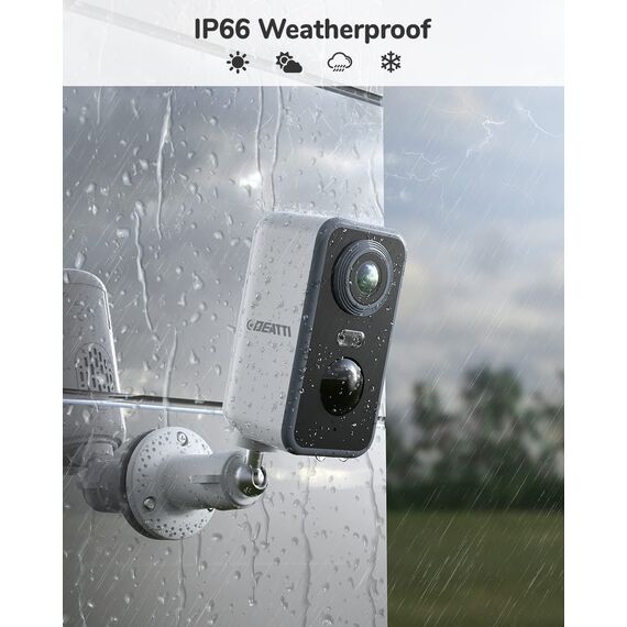 DEATTI Überwachungskamera Aussen Akku, 2K Kamera Überwachung Kabellos WLAN Außen/Innen, IP Kamera Outdoor mit PIR Bewegungsmelder, 2-Wege-Audio, Farbnachtsicht, IP66 Wasserdicht, Cloud/SD Storage