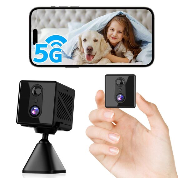 aidowocam Mini Kamera,5G WiFi Überwachungskamera Innen,Kamera Überwachung Innen,Kostenloser Cloud-Speicher, Lange Standby Akku Kamera,Bewegungsmelder,Nachtsicht,Unterstützt SD-Speicher