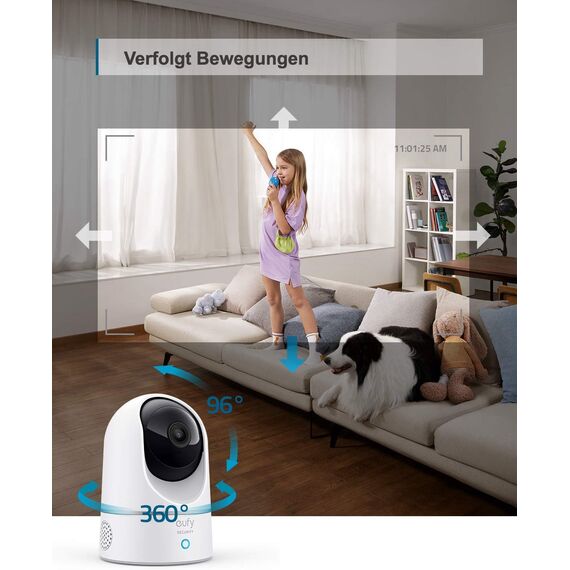 eufy Security Indoor Cam E220, 2er-Pack, 2K Überwachungskamera Innen, WLAN, Schwenkbar, mit Nachtsicht, Personen- & Haustiererkennung, Bewegungsverfolgung, HomeBase 3 Kompatibel