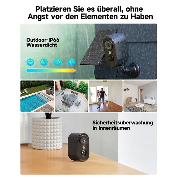 PESAIR 2K WiFi Überwachungskamera mit Solarpanel - WiFi Überwachungskamera Außen Wireless Akku, Nachtsicht Farbe, Außen/Innen, PIR Bewegungserkennung, IP66, Schwarz-2