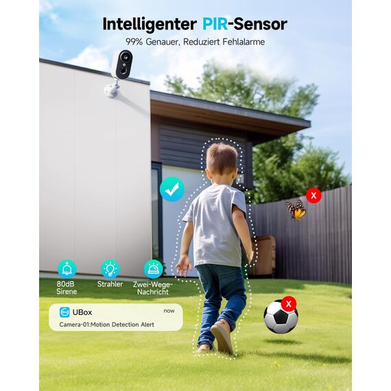 PESAIR 2K Überwachungskamera Aussen Akku/Solar - Kamera Überwachung Aussen WLAN mit Farbige Nachtsicht, Kabellose Überwachungskamera außen/innen, PIR-Bewegungserkennung, IP66, 2,4 GHz