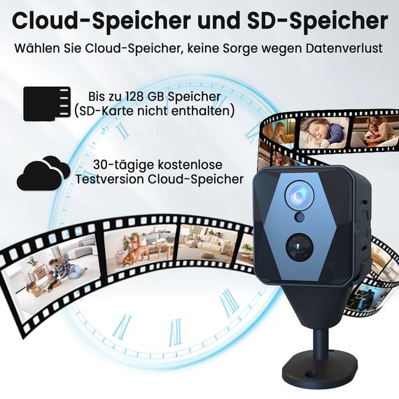 aidowocam Mini Kamera,4K Überwachungskamera Innen, Kamera Überwachung Innen,WiFikamera Live Übertragung Handy APP Für Lange Standby 2800mAh Akku Kamera,Bewegungsmelder/Nachtsicht/Cloud