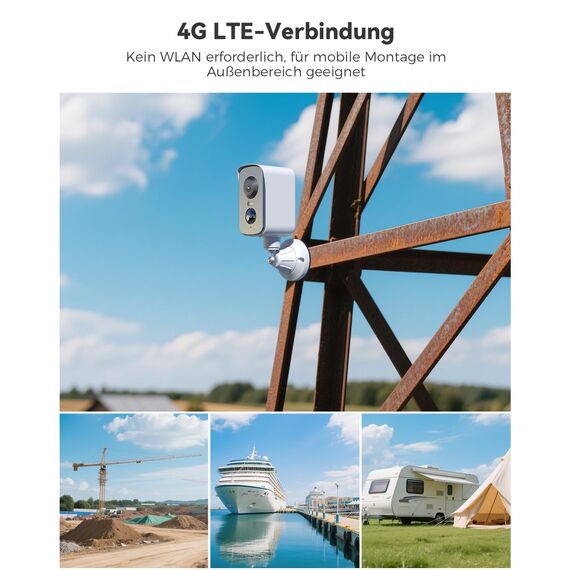 COCOCAM Tragbare Magnetische 4G Überwachungskamera mit SIM Karte Außen/Innen, 2K kabellose Kamera für Wohnmobile, Camping und Reisen,300°Schwenkbereich, 10000Ah Akku, Integrierte SIM-Karte(Kein WLAN)