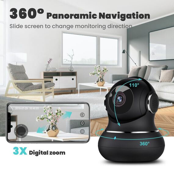 litokam Little elf Überwachungskamera, 2K Babyphone mit Kamera mit Bewegungserkennung, WLAN Kamera Überwachung Innen mit Nachtsicht, 360° Hundekamera mit APP 2-Wege-Audio, für SD &Cloud-Speicher