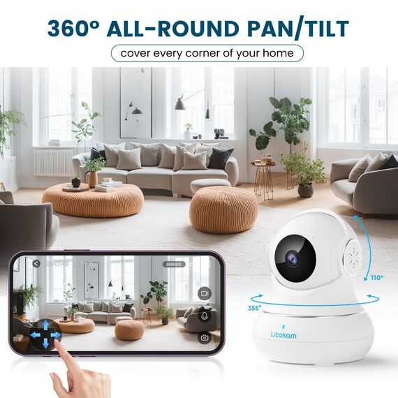 litokam Überwachungskamera Innen, Babyphone mit Kamera 2.4/5ghz Dual-Band WLAN Hundekamera mit app, 5MP Kamera überwachung innen mit AI Bewegungserkennung, Pan/Tilt, Zoom, Kompatibel mit Alexa
