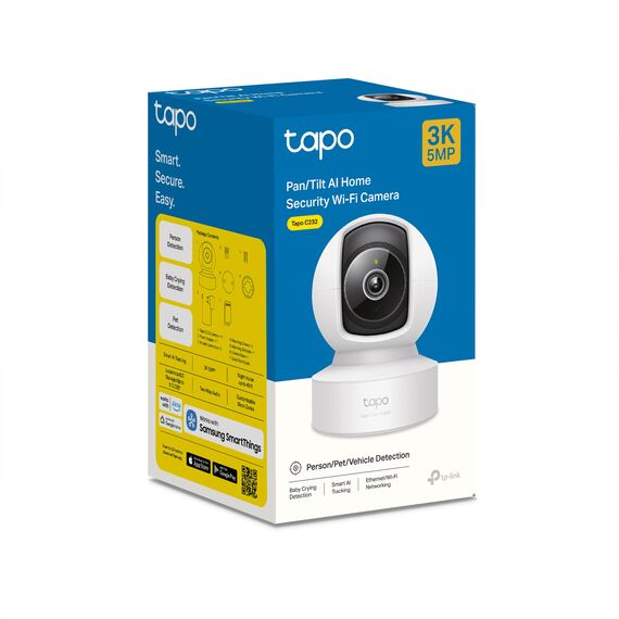 Tapo C232 360° KI-WLAN-Überwachungskamera, Ethernet/WLAN, 3K 5MP, Bewegungsverfolgung, Nachtsicht, Zwei-Wege-Audio, kompatibel mit Alexa und Google Assistant, MicroSD-Karte Bis zu 512 GB