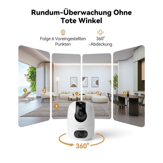 Imou Überwachungskamera Innen mit 2K Dual-Objektiv, 2.4GHz/5GHz WLAN, Personen-/Haustiererkennung, Farbnachtsicht, 360° PTZ Kamera Überwachung Innen, Auto Tracking, 2-Wege-Audio, Sirene,Privater Modus