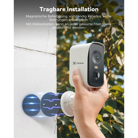 COCOCAM Tragbare Magnetische 4G Überwachungskamera mit SIM Karte Außen/Innen, 2K kabellose Kamera für Wohnmobile, Camping und Reisen,300°Schwenkbereich, 10000Ah Akku, Integrierte SIM-Karte(Kein WLAN)