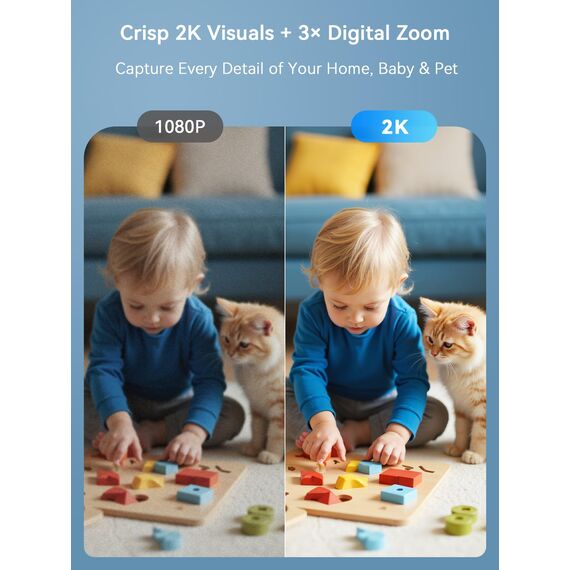 Outinput 2K Plug-in Mini Überwachungskamera Innen, WLAN Indoor Kamera mit IR-Nachtsicht, Hundekamera mit App, Bewegung&Geräusch-Erkennung, 2-Wege-Audio, Sirene, SD&Cloud-Speicher, für Baby&Haustiere