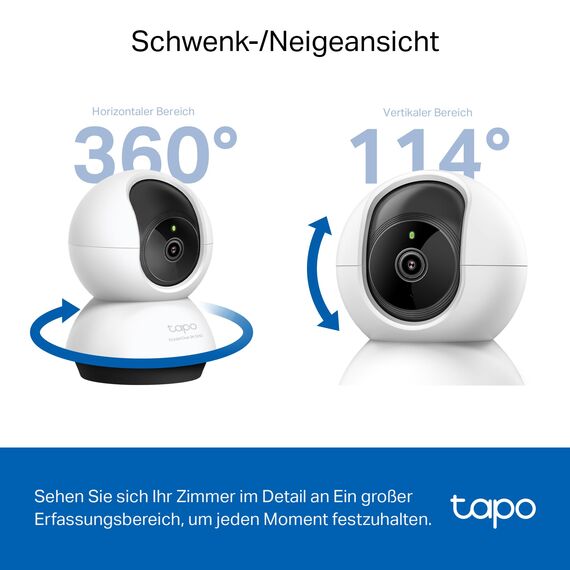 Tapo TP-Link C220 360°-WLAN-Überwachungskamera für den Innenbereich, 2K 4MP, IR Nachtsicht, Bewegungserkennung, Zwei-Wege-Audio, kompatibel mit Alexa und Google Assistant, für Babys/Haustiere