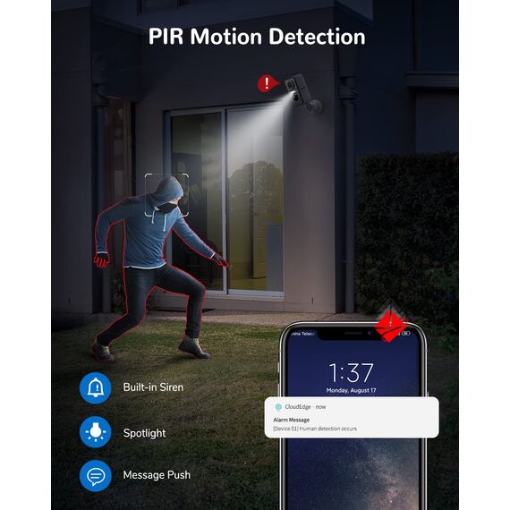 DEATTI Überwachungskamera Aussen Akku, 2K Kamera Überwachung Kabellos WLAN Außen/Innen, IP Kamera Outdoor mit PIR Bewegungsmelder, 2-Wege-Audio, Farbnachtsicht, IP66 Wasserdicht, Cloud/SD Storage