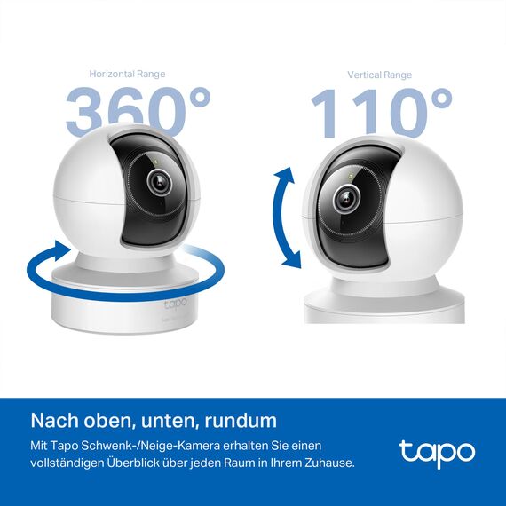 Tapo C232 360° KI-WLAN-Überwachungskamera, Ethernet/WLAN, 3K 5MP, Bewegungsverfolgung, Nachtsicht, Zwei-Wege-Audio, kompatibel mit Alexa und Google Assistant, MicroSD-Karte Bis zu 512 GB