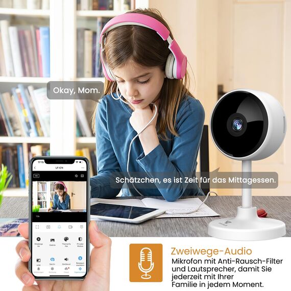 litokam Little elf Überwachungskamera, Babyphone mit Kamera mit Bewegungserkennung, Nachtsicht, Zwei-Wege-Audio, Kamera Überwachung Innen für Hunde, Haustierkamera mit App Kompatibel Alexa