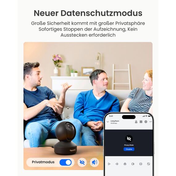 Reolink 4K PTZ WLAN Überwachungskamera Innen, 2,4/5 GHz Wi-Fi 6, Babyphone mit Kamera, 3X Optischer Zoom, Auto-Tracking, Indoor Kamera für Kids, Hundekamera, Intelligente Erkennung, E1 Zoom, Schwarz