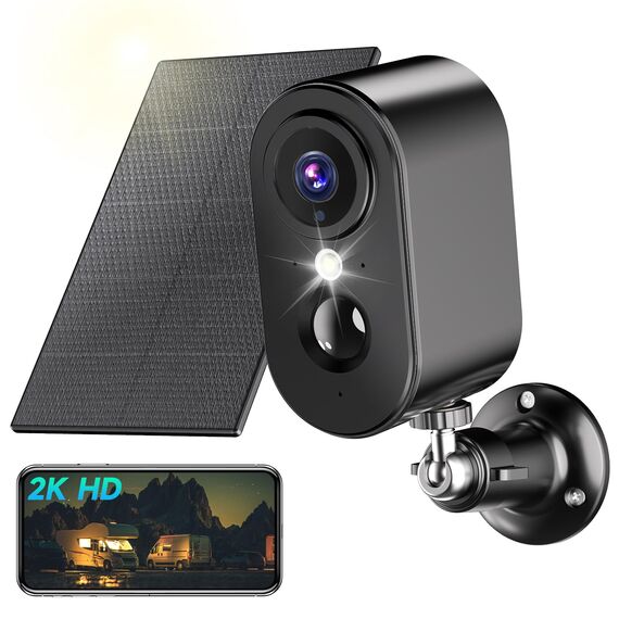 PESAIR 2K Überwachungskamera Aussen Akku/Solar - Kamera Überwachung Aussen WLAN mit Farbige Nachtsicht, Kabellose Überwachungskamera außen/innen, PIR-Bewegungserkennung, IP66, 2,4 GHz, Schwarz