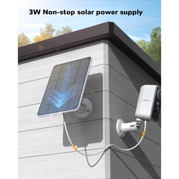 DEATTI 3W Solarpanel für Überwachungskamera Aussen Akku, Wetterfest, 360° Einstellbare Halterung, USB Schnittstelle, Unterbrechungsfreie Umweltschutzstromversorgung, 3M Kable
