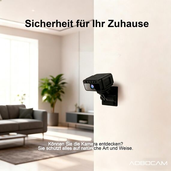 AOBOCAM Mini Kamera, WLAN 4K mit Cloud-Speicher - 150° Weitwinkel HD Überwachungskamera Innen- Drahtlose Sicherheitskamera mit Intelligente Bewegungserkennung/Nachtsicht/Energieeffiziente Akku
