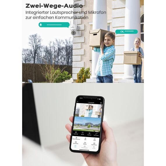 Reobiux Überwachungskamera Aussen 1080P,Kamera überwachung aussen/innen mit Farbige Nachtsicht,2.4Ghz WiFi,Bewegungserkennung,Alarm,Kabelgebunden,2-Wege Audio,Outdoor,USB,IP66
