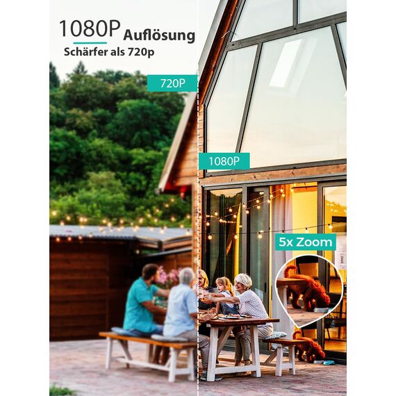 Reobiux Überwachungskamera Aussen 1080P,Kamera überwachung aussen/innen mit Farbige Nachtsicht,2.4Ghz WiFi,Bewegungserkennung,Alarm,Kabelgebunden,2-Wege Audio,Outdoor,USB,IP66