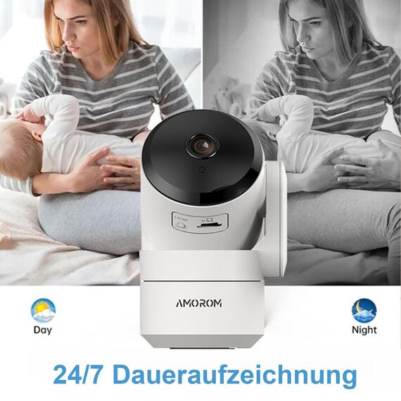 AMOROM WLAN Überwachungskamera Innen 360° Kamera Überwachung mit KI-Bewegungserkennung, Benutzerdefinierte Szenariowarnungen, Zwei-Wege-Audio, Funktioniert mit Alexa, 2,4GHz, 2 Stück